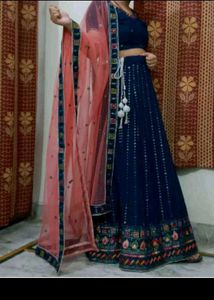 Stunning Blue Embroidered Lehenga Choli
