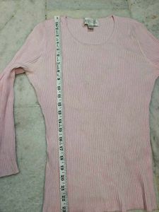 Pink Ribbed Long Sleeve Top
