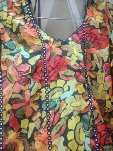 Colorful Floral Kurta Set with Tassel Detail