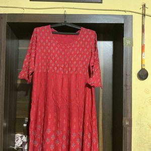 Elegant Red Printed anarkali