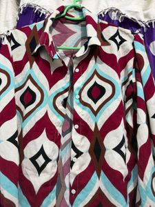 Retro Print Button-Up Shirt