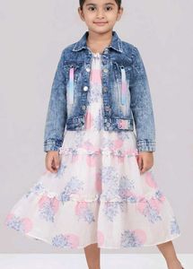 Auli Brand Floral Frock With Heavy Denim Jacket
