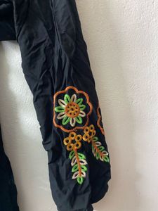 Embroidered Black Crop Top