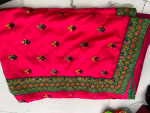 Vibrant Pink Embroidered Silk Saree