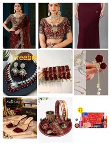 Maroon  Saree with stitched blouse gift hampers re