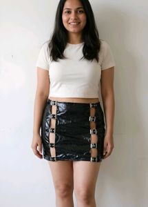Edgy Black Sexy Buckle Skirt Size M