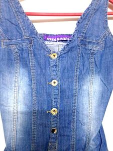 Denim V-Neck Button-Up Dress