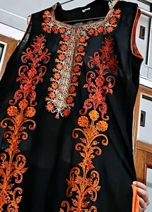 Black Kurta with Orange Embroidery