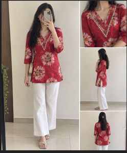 Beautiful Red Floral Kurta Tunic