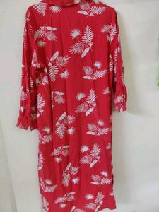 Vibrant Red Tropical Print Shirt kurta