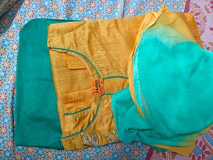 Elegant Yellow Kurta Set with Teal Dupatta
