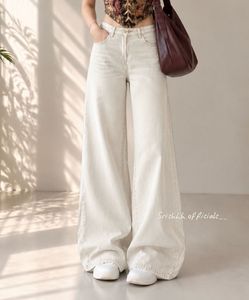 Cream Wide Leg Jeans