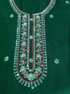 Embroidered Green Kurta Set