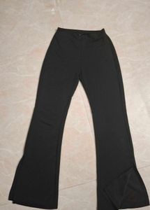 Black Flared Pants with Side Slits