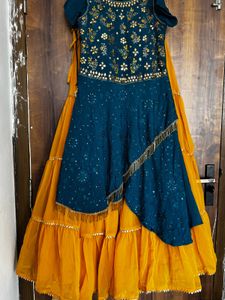 Stunning Teal Blue &amp; Mustard Yellow Tiered Sharara