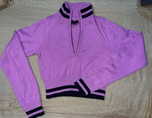 Lilac Cropped Zip-Up Sweater