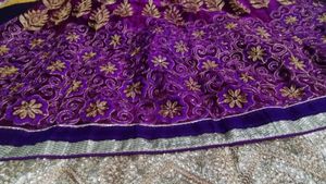 Purple &amp; Gold Embroidered Skirt  with Dupatta