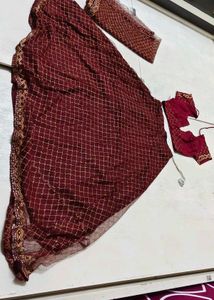 ✨ Maroon & Gold Net Lehenga Set for Navratri