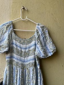Brand New Zudio Boho Blue Floral Smocked Dress