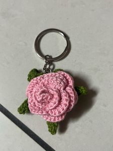 Handmade Crocheted Rose Keychain