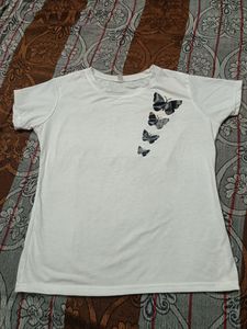 White T-Shirt with Butterfly Print