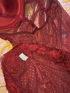 Burgundy Rose Embellished nightwear