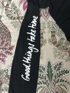 Black Long Sleeve Mock Neck Top with Text Detail