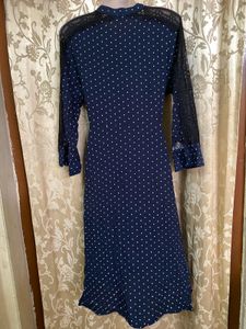 ZARA Navy Polka Dot Tie-Front Dress