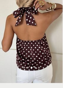 Polka dot halter neck brown top