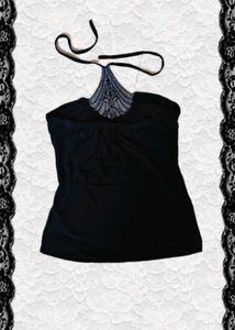 Elegant Black Beaded Halter Top