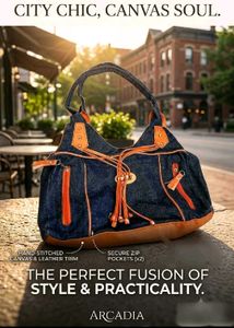 Stylish Denim & Leather Hobo Bag
