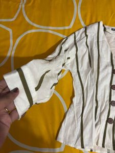 Striped V-Neck Button-Up Top