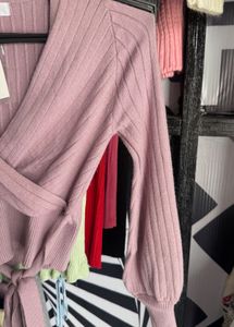Pink Wrap Tie Long Sleeve Top