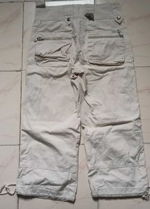 Beige Cargo Capri Pants