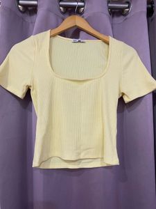 Zara Yellow Square Neck Top