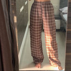 Trendy Plaid Wide-Leg Cargo Pants