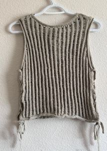 Ribbed Knit Tank Top with Tie Detail