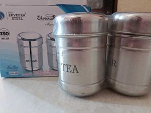 Ekveera Steel Canister Set tea &amp; sugar container