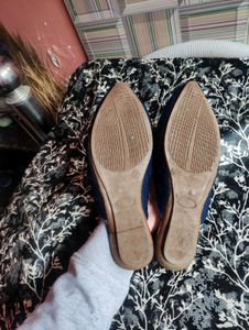 Navy Blue Woven Mules