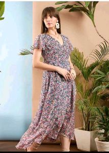 Chic Floral Print Wrap Midi Dress