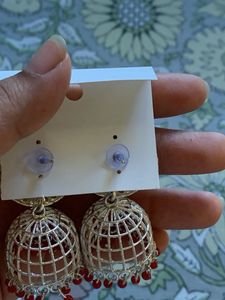 earrings jhumka red