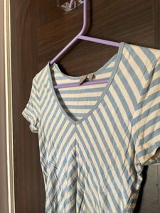 Blue Striped Line T-shirt Top For Ladies