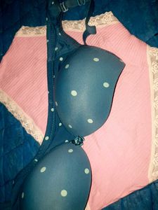 Cute Polka Dot Bra &amp; Pink Lace Panty Set