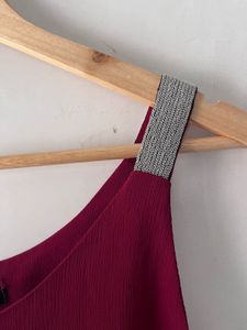 New Burgundy Tank Top with Embellished Straps