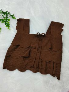 Chic Brown Ruffled Crop Top