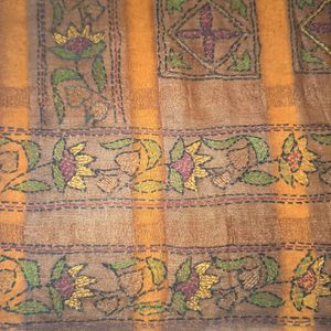 Orange Printed Saree With Blouse