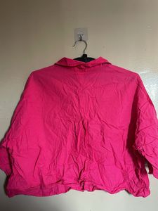 Cute Vibrant Pink Oversized Button-Up Shirt