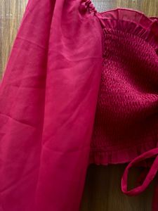 Chic Red Smocked Crop Top
