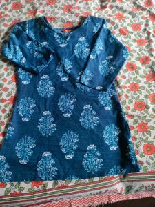 Teal Blue Block Print Kurta