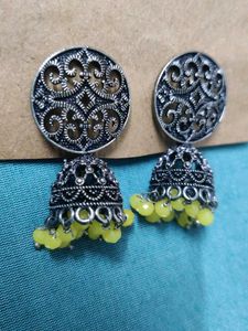 Yellow Beaded Jhumka Earrings